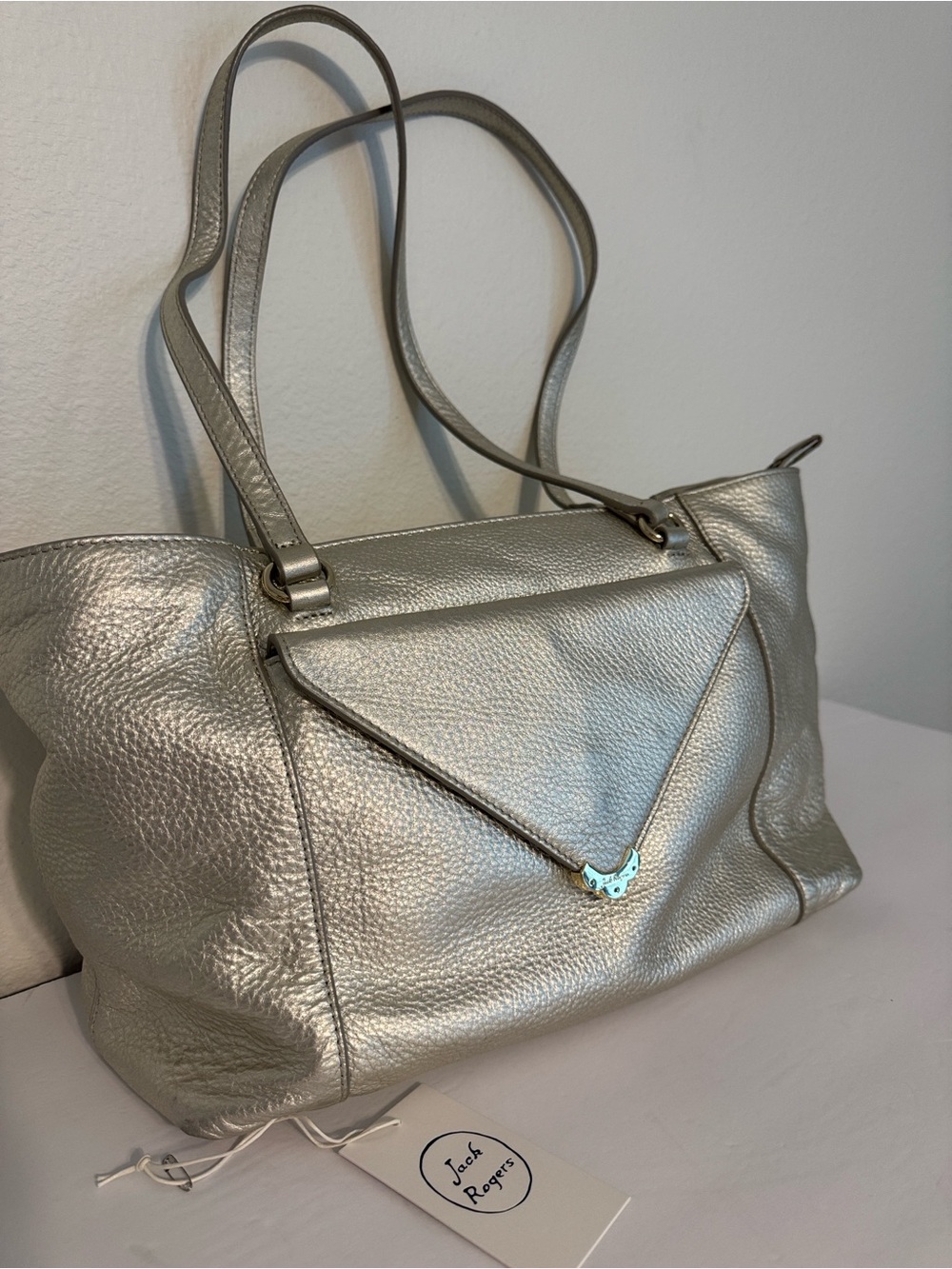 Jack Rogers Celeste Platinum Metallic Leather Tote Bag